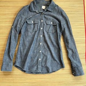 J. Crew Blue Denim Chambray 100% Cotton Button Down Shirt